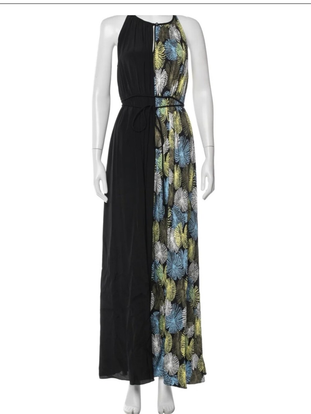 Diane Von Furstenburg DVF Printed Long Darla Maxi Dress Womens Large Halter Neck